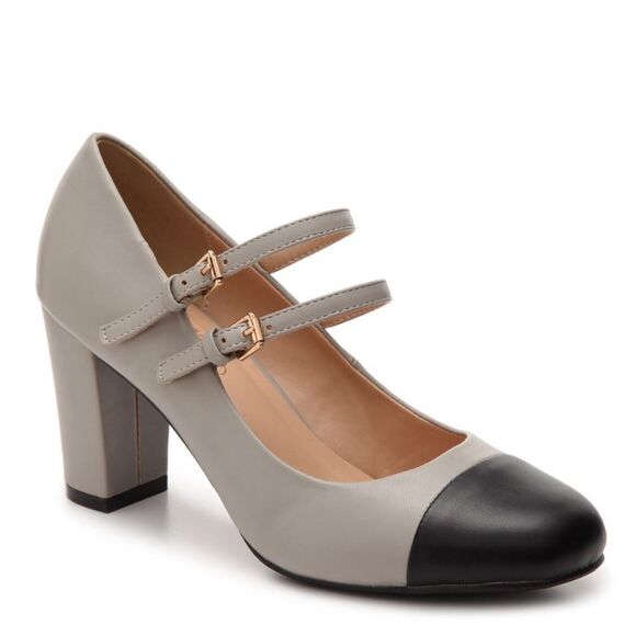 Journee Collection Rory heeled Mary Jane Pumps gray black toe vintage vibe 9 - Picture 1 of 10
